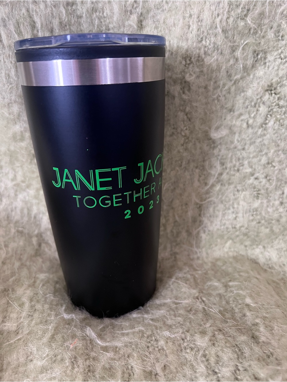 Brand New 2023 JANET JACKSON VIP Merch Black Travel Tumbler with Neon Green Logo